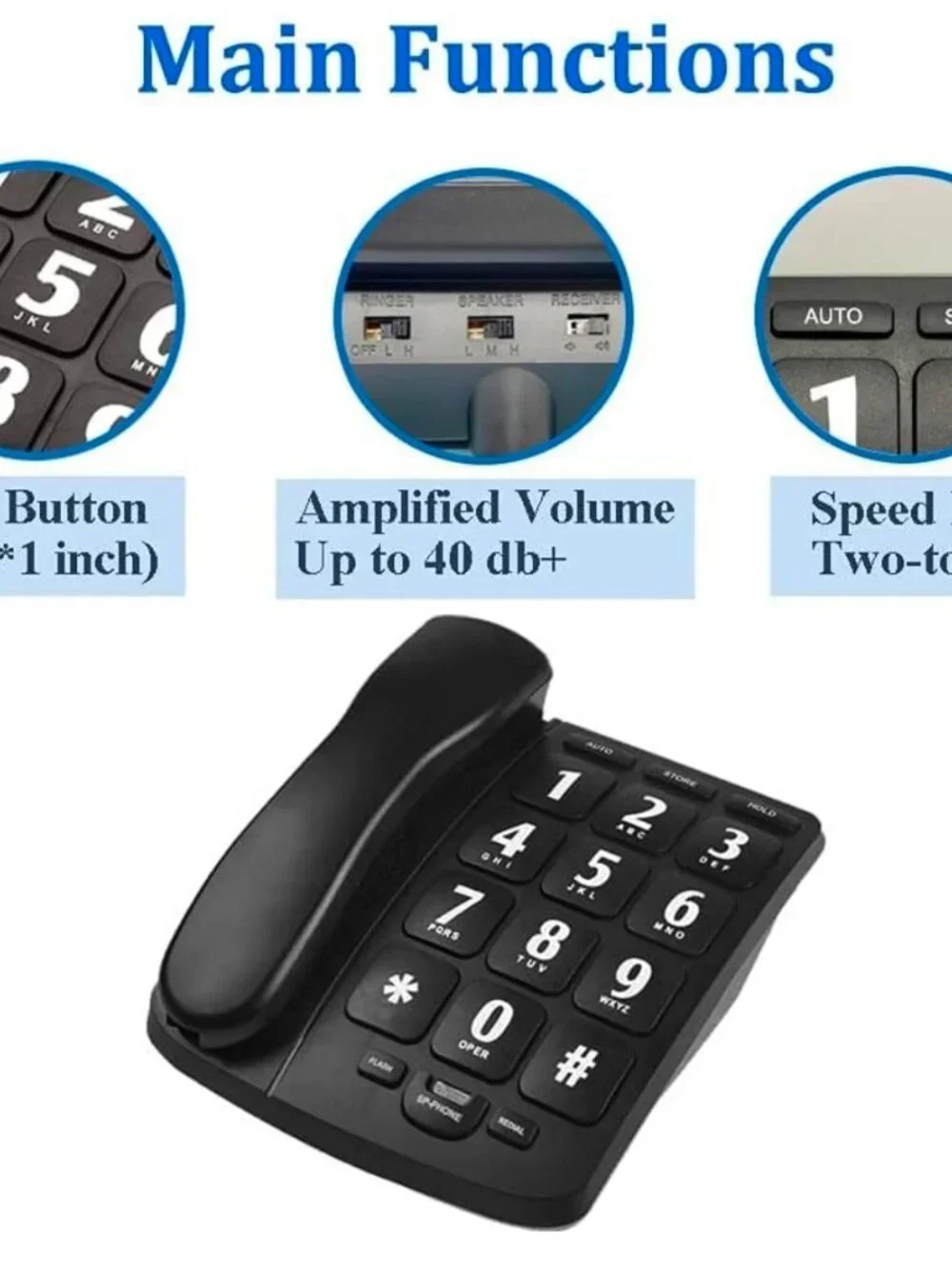 Big Button Phone for Elderly, HePesTer P-02 Amplified Corded Phone for Hearing I